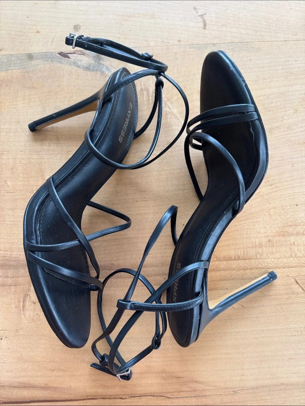 Express Black Strappy Ankle-Tie Heeled Sandals Size 7 Strappy Heels